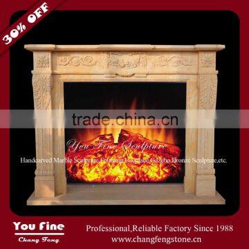 Hand Carved Decorative Beige Antique Marble Fireplace