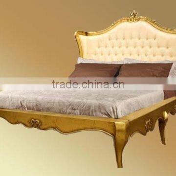 French Style Upholstered Bed Gold Finish