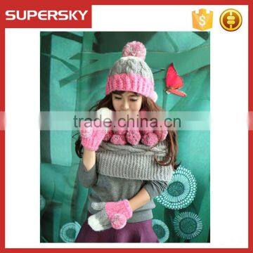 V-199 Sweet crochet knit winter warming hat scarf gloves set /winter scarf/cute hat/warmer gloves