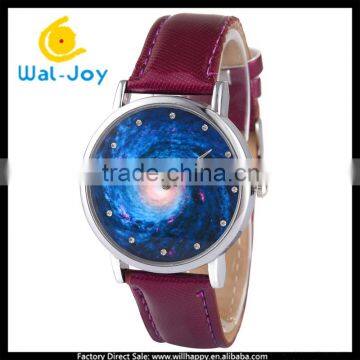 WJ-5461 personality vortex black hole face design popular girls leather student watch