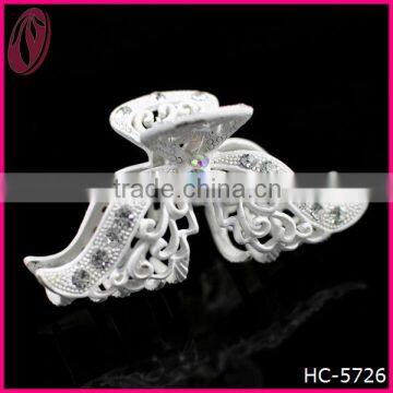 European popular elegant matte white metal rhinestone hair claw clips