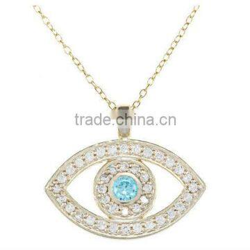Fashion Blue Cubic Zirconia Evil Eye Pendan Necklace Vners Jewelry