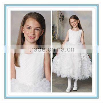 Sleeveless Organza Tulle Ruched Hand-Beaded Weddings Flower Girl Dress Patterns in Flower Girl (FLMO-3084)                        
                                                Quality Choice