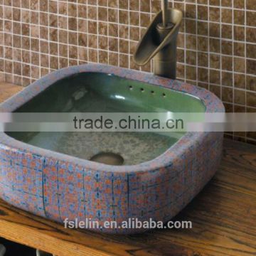 Handpainted ceramic art basin colorful countertop round sink porcelain flower edge bowl vanity top GD-F25