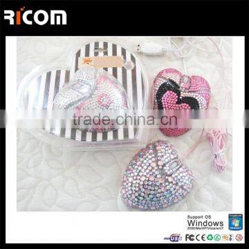 Top Selling Optical Wired USB Rhinestone Mouse,heart Shape Computer Mouse for Women photo-4