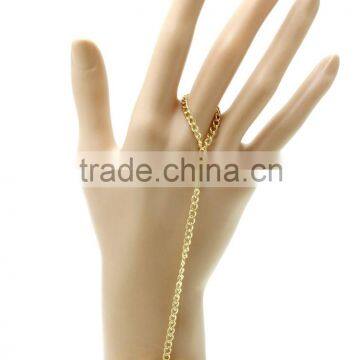 Wholesale gold plated rhinestone hand chains bracelet and ring connected