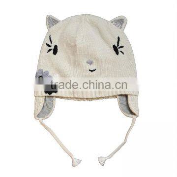 cotton embroidery cat ear hat with earflap