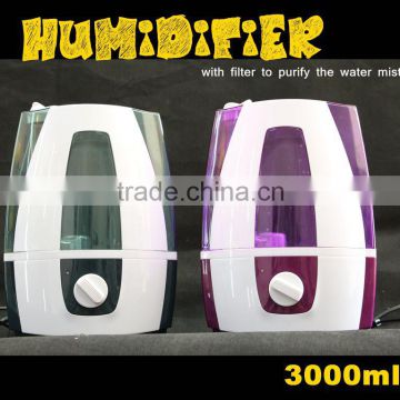 Cooling mist steam humidifier with transparent water tank