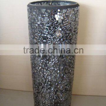 SILVER CRACKLE CYLINDER VASE