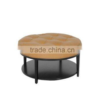 Leather With Button Round Ottoman Stool YO7014