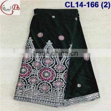 CL14-166 (2) New arrival and high quality African Velvet embroidery design lace fabric with sequins for dress and clothes