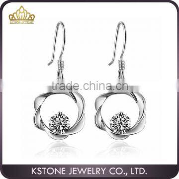 KSTONE fashion silver flower shape white and purple diamod crystal long dangle earrings