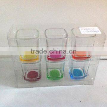 square colored base shot glass with big mouth