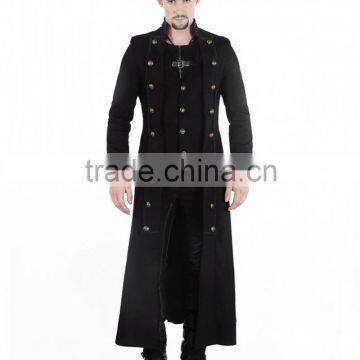 Pentagramme Mens Steampunk Military Trench Coat Long Jacket Black Gothic