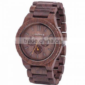 Man Wooden Watch Skin Gray Wooden Case Even Strap / Japan's Six-Pin With A Calendar Movement
