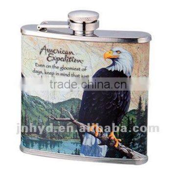 stainless steel wine hip flask with water-transfer printing