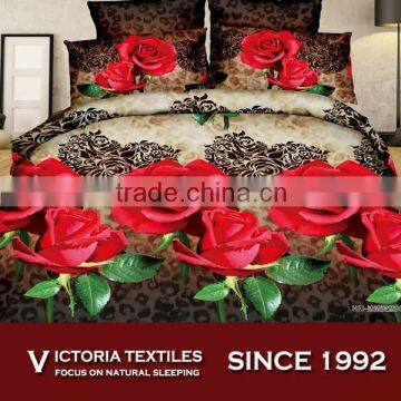 red flower microfiber bed cover set with two pillowcases 3d