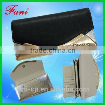 Contrast color design leader PU leather wallet with change purse for ladies