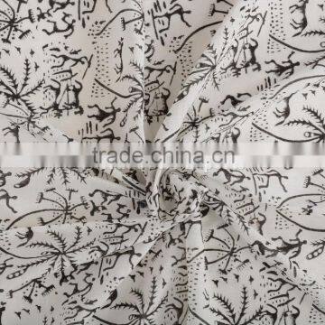 Cotton Ethnic Hand Block Print Fabric By Yard Indian Voile Natural Running Throw For Upholstery