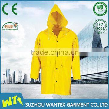 cheap fluorescent yellow heavy duty long waterproof raincoat manufacture