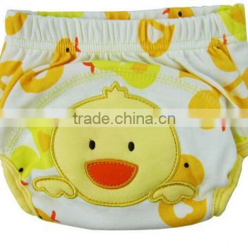 3 layer baby cloth nappy, lovely duck baby diaper, reusable baby nappy, cartoon embroidered training baby cloth nappy,