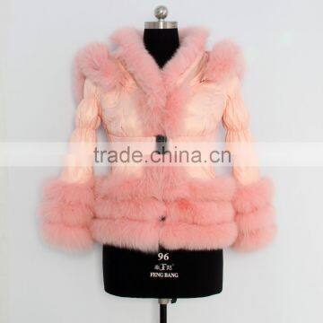 new arrival dyed pink down coat with real fur for women