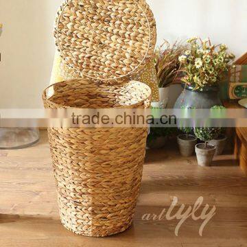 Home Decoration Round Water Hyacinth Storage Basket With Lid photo-2