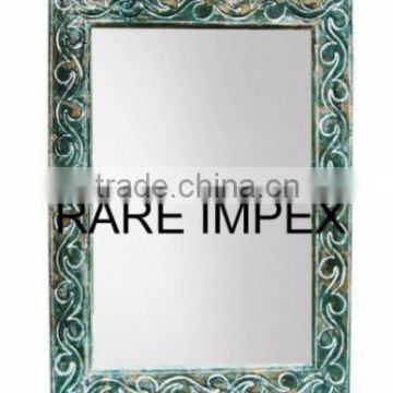 Distressed Green White Finish Wood Mirror Frame