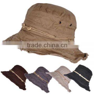 Wholesale plain washed frayed bucket hat