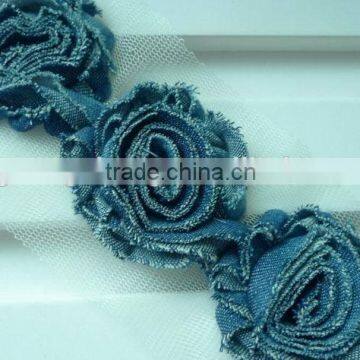 shabby denim flowers trim by the yard