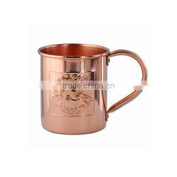 Embossed Copper Mug With Copper Handle Pure