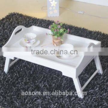 Modern White Cup Holder Tray Table Wooden Bed Tray Table