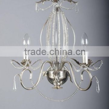 2 lights wrought iron silver modern hotel crystal wall lamp