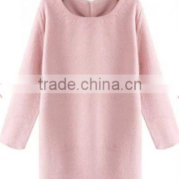 Pink Plain Long Sleeve Sweet Mini Dress designer one piece dress