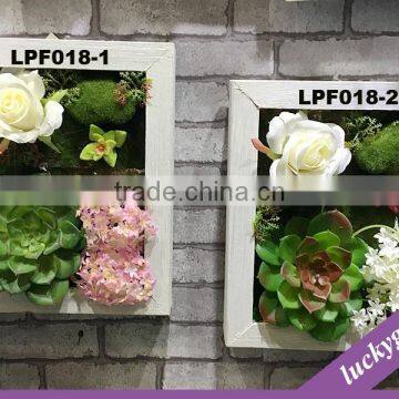 new design wall hanging artificial succulent plant frame with silk flowers
