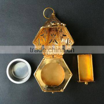 Wholesale Hot Sell Beautful Tower-shape Metal Incense Burner With Cryatsl and Hexagonal