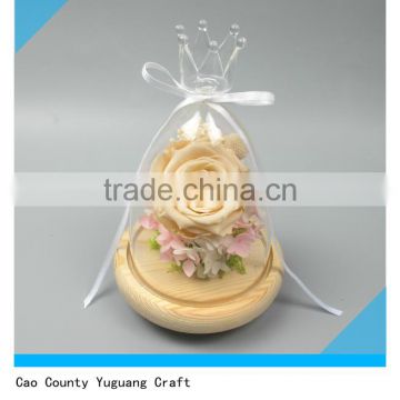 Natural pine wood flower plate with glass dome