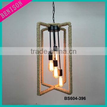 Antique hemp rope style 110V 220V edison bulbs decorationg pendant lightig Metallic Ceiling Lamp W/4 Lights