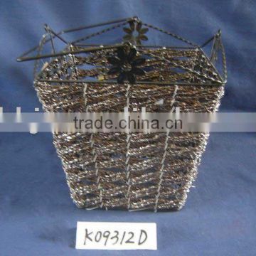 Gray rectangle paper rope woven iron frame waste storage basket