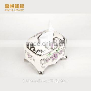 Stock Ceramic Tissue Paper Box With Gold Painted Tissue Box Design photo-3