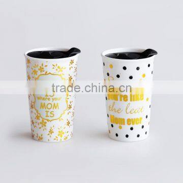Wholesale Promotional Ceramic Cheap Double Wall Mug With Golden Design photo-6