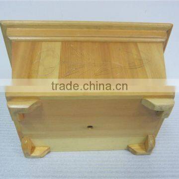 Carving Peony Decor Four Feet at the Bottom Wood Flowerpot photo-6