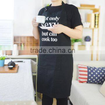 Promotion Adjustable White Custom Design Printed Kitchen Bib Cooking Black Cotton Apron