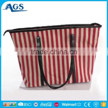 Classic style double color striped large tote bag for women