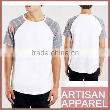 White Plaid Check Raglan T-Shirt Wholesale Men t-shirt casual T shirt slim Fit T Shirt