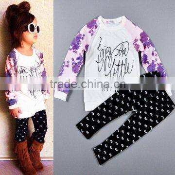 Wholesale baby girls hoodies set long sleeve o neck hoodie and pants for 2-6 years baby