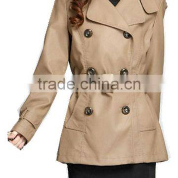 2013 Lastest tan faux leather trench jacket and long PU coat style for lady