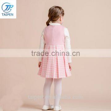 Latest Design Girl's Pink Party Dress With Lace And Pleated Sleeveless Woolen Dress photo-4