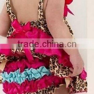 2014 Wholesale Boutique Baby Cotton leopard print With Hotpink Ruffles Design Swing Top with Bloomer In set SW765