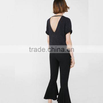 New in Fashionable Black Cropped Bell-bottom Pants for Women photo-4